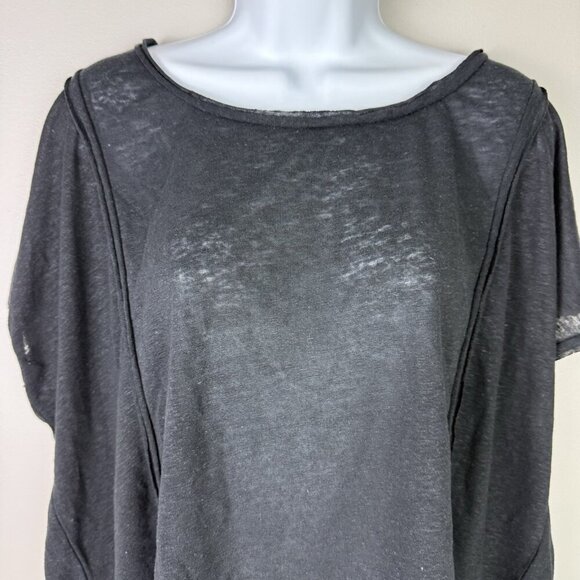 Max Studio Women's Black Linen Blend Short Sleeve Slouchy Oversized Top Size L - Picture 2 of 7